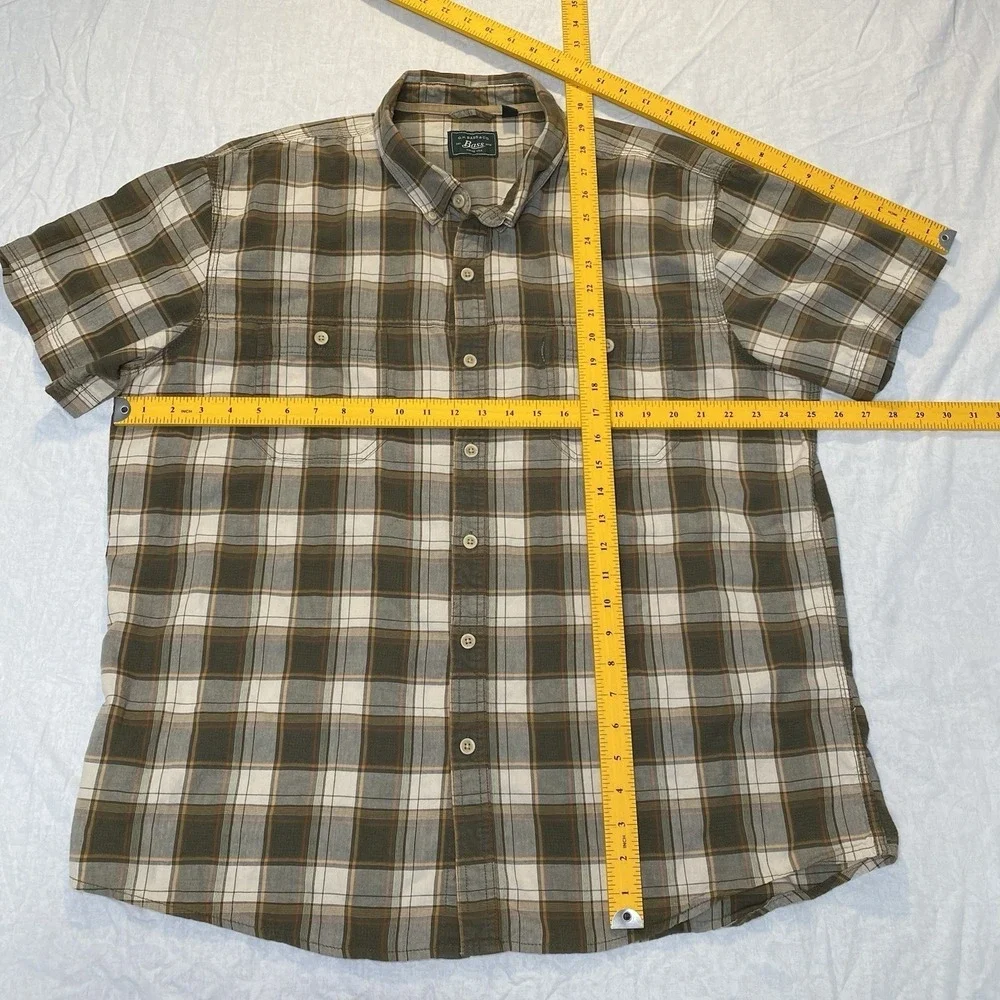 G.H. Bass Plaid Button Up Shirt Men's 2XL Brown‎ Short Sleeve Cotton